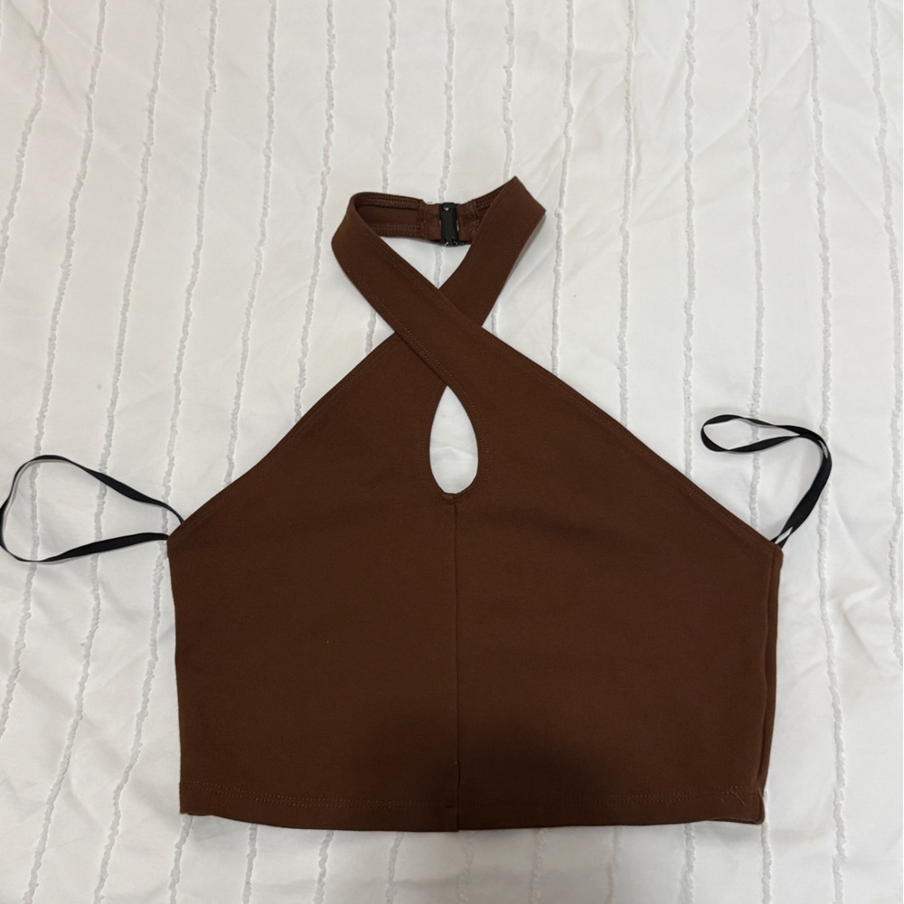 Aritzia brown buckle halter top